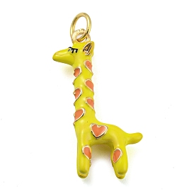 Giraffe Rack Plating Brass Enamel Pendants, with Jump Ring, Long-Lasting Plated, Cadmium Free & Lead Free, Real 18K Gold Plated