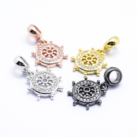 Brass Micro Pave Cubic Zirconia European Dangle Pendants, Large Hole Pendants, Helm