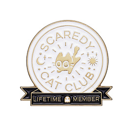 Medal Shape with Word Scaredy Cat Club Lifetime Member Safety Brooch Pin, Alloy Enamel Badge for Suit Shirt Collar, Men/Women