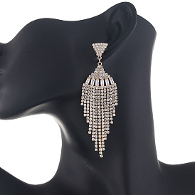 Fashionable Diamond Earrings with Tassel and Zircon Crystal Pendant