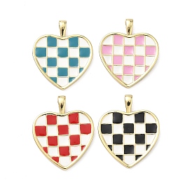 Латунные подвески, подвески в виде сердца с узором «тартан», с эмалью, без кадмия и без свинца, стойки покрытие, долговечный, реальный 18 k позолоченный