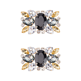 2украшения для обуви из сплава со стразами, съемные пряжки для обуви, с железной фурнитурой, прямоугольный цветок