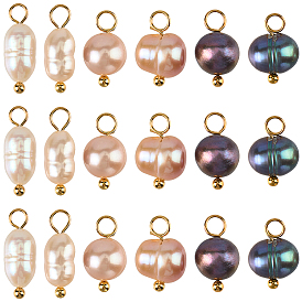 30 шт 3 стили натуральный культивированный пресноводный жемчуг рис картофель подвески, с медными петлями, золотые, смешанные окрашенные и неокрашенные