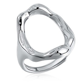 925 Sterling Silver Oval Adjustable Ring, Hollow Chunky Ring for Women