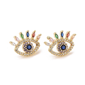 Cubic Zirconia Evil Eye Stud Earrings, Real 18K Gold Plated Brass Jewelry for Women, Lead Free & Cadmium Free