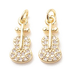 Brass Micro Pave Clear Cubic Zirconia Pendants, with Jump Ring, Cadmium Free & Lead Free, Violin