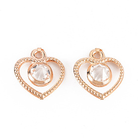 Rack Plating Eco-Friendly Iron Charms, with Crystal Rhinestone, Cadmium Free & Nickel Free & Lead Free, Heart