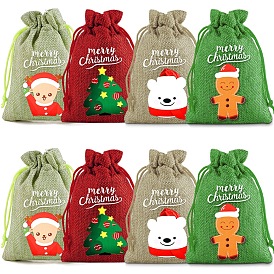 Рождественские сумки на шнурке с принтом из мешковины, принадлежности для хранения конфет, прямоугольные