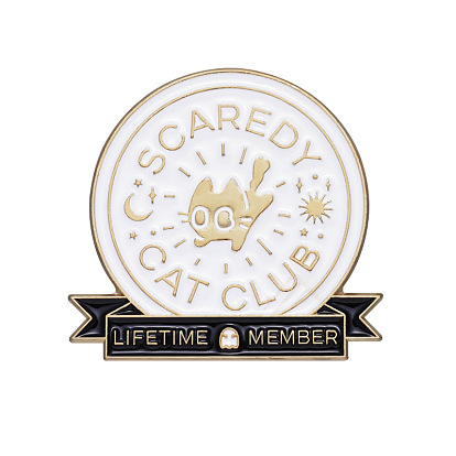 Medal Shape with Word Scaredy Cat Club Lifetime Member Safety Brooch Pin, Alloy Enamel Badge for Suit Shirt Collar, Men/Women