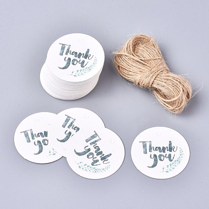 Thank You Paper Gift Tags, Hang Tags, with Jute Twine, for Wedding/Thanksgiving, Flat Round