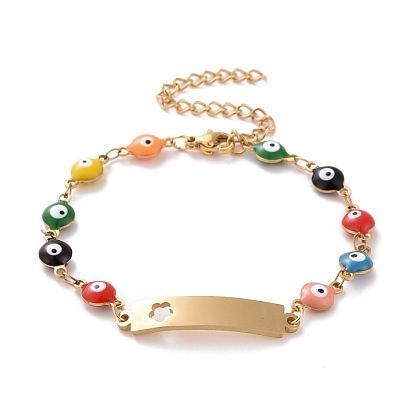 Вакуумное покрытие pvd 304 прямоугольник из нержавеющей стали с цветочным браслетом, красочный эмалевый браслет с цепями от сглаза для женщин