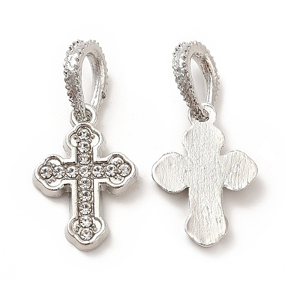 Rack Plating Alloy Crystal Rhinestone European Dangle Charms, Large Hole Charms, Religion Cross