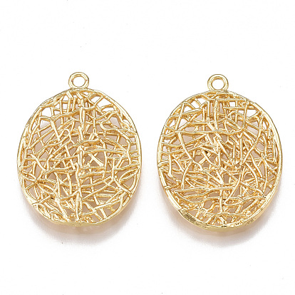 Brass Filigree Pendants, Oval, Nickel Free