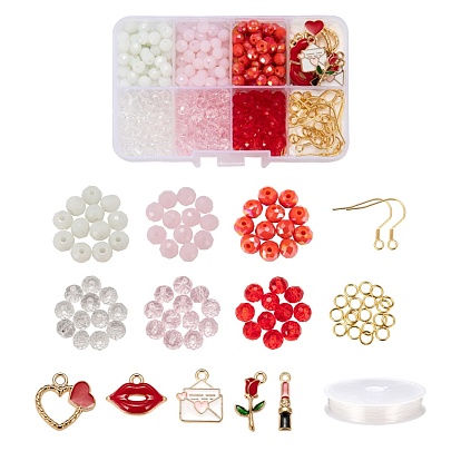 DIY Jewelry Making Kits, Including Opaque Solid Color Glass Beads, 5 Style Alloy Enamel Pendants, 304 Stainless Steel Earrings Hooks & Jump Rings, Elastic Crystal Thread