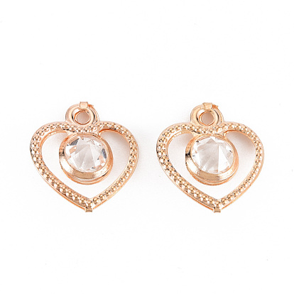 Rack Plating Eco-Friendly Iron Charms, with Crystal Rhinestone, Cadmium Free & Nickel Free & Lead Free, Heart