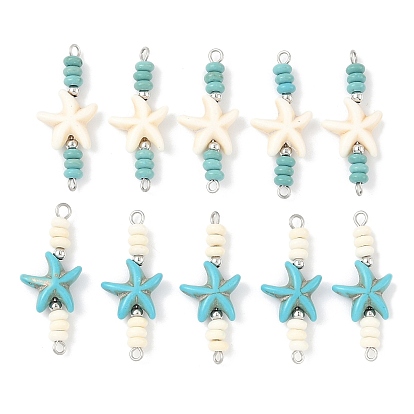 10 шт. 2 цвета окрашенные синтетические бирюзовые морские звезды рондель бусины соединительные подвески, с 304 петлями из нержавеющей стали, цвет нержавеющей стали