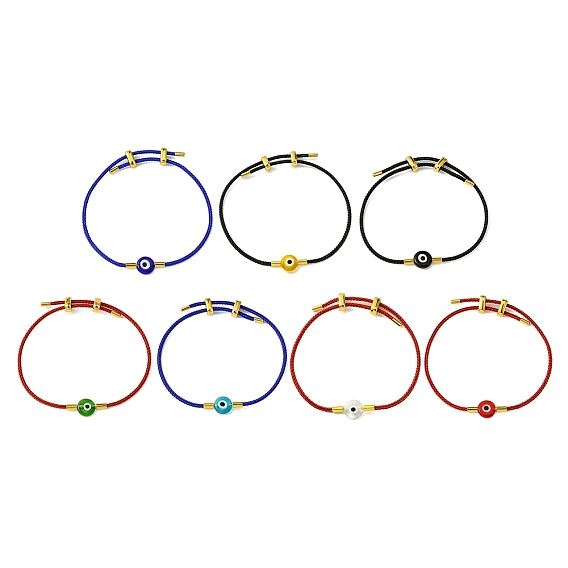 Браслет лэмпворк сглаз и латунные бусы, 304 регулируемые браслеты из нержавеющей стали с витой веревкой для женщин