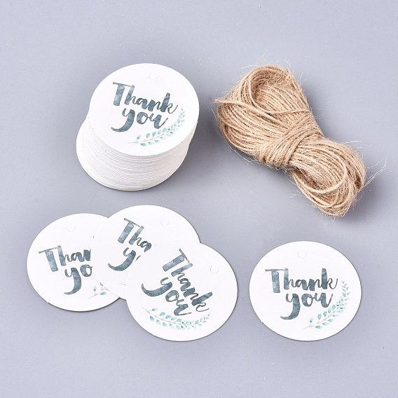 Thank You Paper Gift Tags, Hang Tags, with Jute Twine, for Wedding/Thanksgiving, Flat Round
