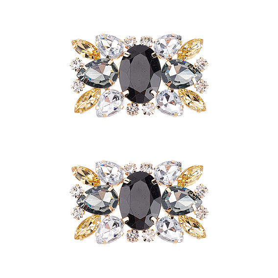 2украшения для обуви из сплава со стразами, съемные пряжки для обуви, с железной фурнитурой, прямоугольный цветок