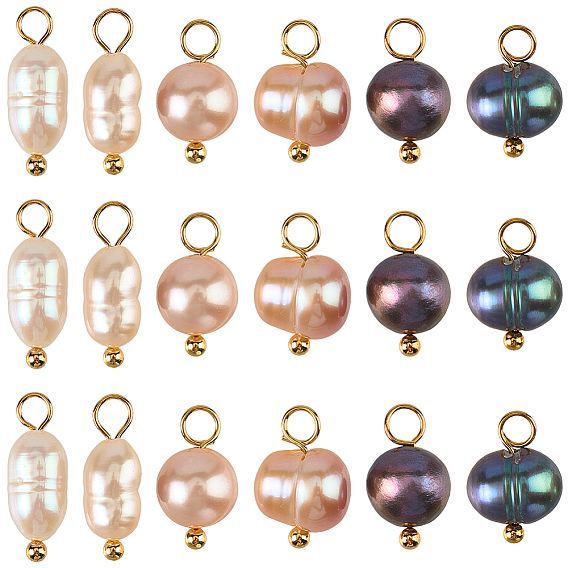 30 шт 3 стили натуральный культивированный пресноводный жемчуг рис картофель подвески, с медными петлями, золотые, смешанные окрашенные и неокрашенные