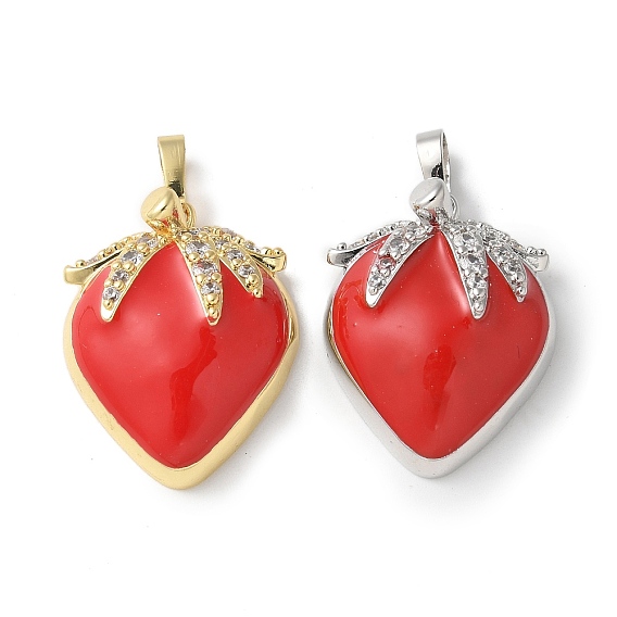 Латунные микро проложить кубического циркония подвески, клубника прелести, с emamel, стойки покрытие, долговечный, без кадмия и без свинца