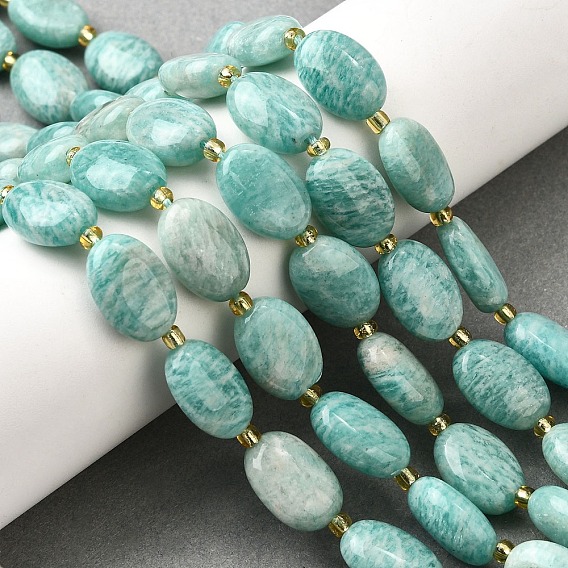 Природных амазонит бисер нитей, с бисером, Плоско-овальные