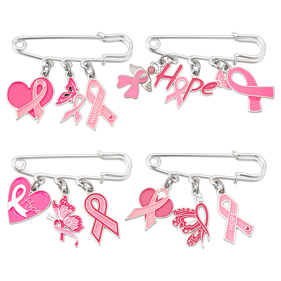 4шт. железные броши, с подвесками из эмали и сплава 