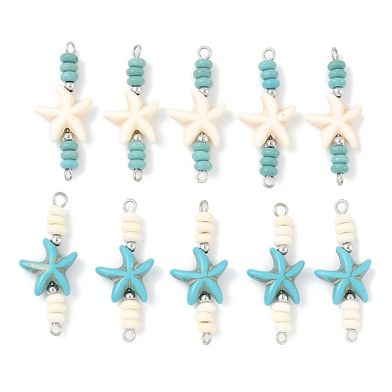 10 шт. 2 цвета окрашенные синтетические бирюзовые морские звезды рондель бусины соединительные подвески, с 304 петлями из нержавеющей стали, цвет нержавеющей стали