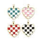 Латунные подвески, подвески в виде сердца с узором «тартан», с эмалью, без кадмия и без свинца, стойки покрытие, долговечный, реальный 18 k позолоченный