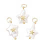 Подвески из натурального барочного жемчуга кеши, Подвески в виде звезд с фрагментом морской звезды из сплава, белые