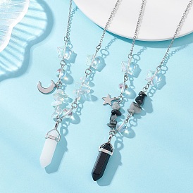 2шт. подвески-пули из натуральных и синтетических драгоценных камней для женщин и мужчин, с бусинами в форме звезды из стекла и 304 фурнитурой из нержавеющей стали