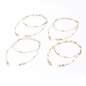 Цепочки для очков, шейный ремешок для очков, с гранеными круглыми стеклянными бусинами, латунные застежки в виде когтей лобстера и резиновые петли на концах, реальный 18 k позолоченный