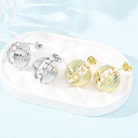 Круглые латунные серьги-гвоздики, с абс пластмассовой имитационной жемчужиной, без кадмия и без свинца, стойки покрытие, долговечный