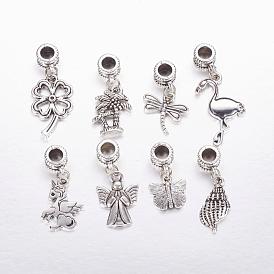 Tibetan Style Alloy European Dangle Charms, Large Hole Pendants, Mixed Shape