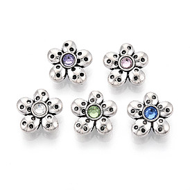 Сплавочные овальные бусины тибетского стиля , со стразами, цветок, античное серебро