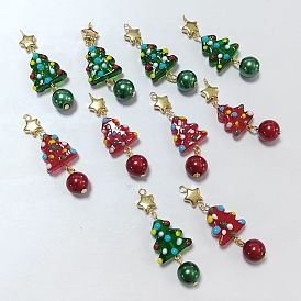 10 pièces 2 pendentifs artisanaux en verre filé et perles de verre de différentes couleurs, charme de sapin de noël, avec 304 goupilles à œil en acier inoxydable