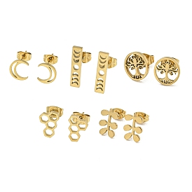 304 Stainless Steel Stud Earrings, Golden
