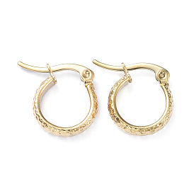 201 Stainless Steel Hoop Earrings, with 304 Stainless Steel Pins, Dapped Ring Shape