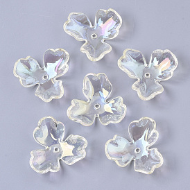 Transparent Acrylic Bead Caps, AB Color Plated, 3-Petal Flower