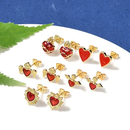 Серьги-гвоздики из латуни и эмали для женщин, сердце