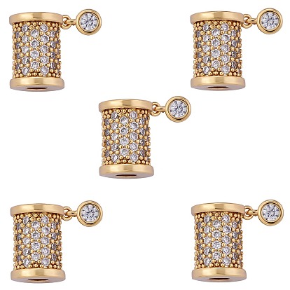 5Pcs Rack Plating Brass Micro Pave Cubic Zirconia Beads, Column & Flat Round