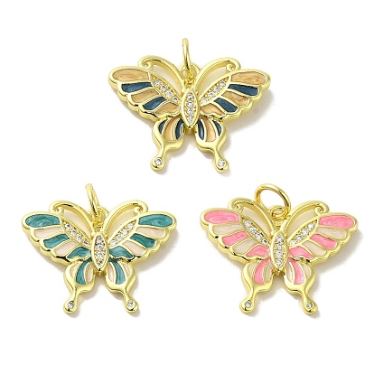 Colgantes de circonita cúbica con micropavé de esmalte de latón, sin cadmio y níque y plomo, encantos de mariposa chapados en oro real 18k, con anillo de salto