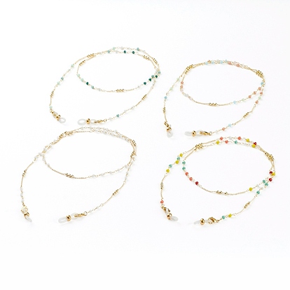 Цепочки для очков, шейный ремешок для очков, с гранеными круглыми стеклянными бусинами, латунные застежки в виде когтей лобстера и резиновые петли на концах, реальный 18 k позолоченный