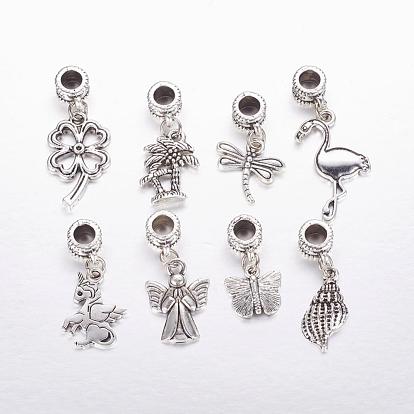 Tibetan Style Alloy European Dangle Charms, Large Hole Pendants, Mixed Shape