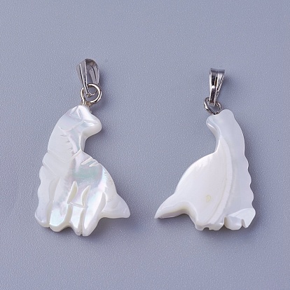 Shell Pendants, with Brass Findings, Dinosaur Shape