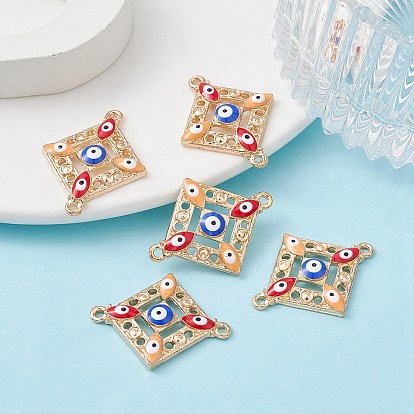 Alloy Enamel Connector Charms with Synthetic Turquoise, Rhombus Links with Colorful Evil Eye, Nickel