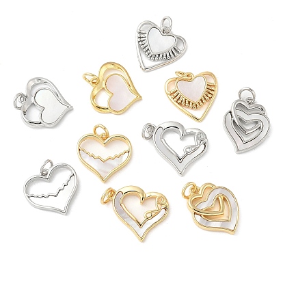 Подвески из латуни с натуральными белыми ракушками, подвески-сердечки с кольцами-прыгунами, долговечный, без свинца и без кадмия, стойки покрытие