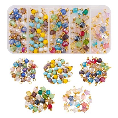 5 dijes de vidrio facetado estilo, con fornituras de aleación y metal, rondelle y cubo y estrella, dorado