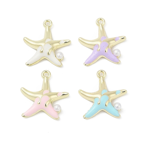 Подвески из эмали и сплава, с abs имитационными жемчужными бусинами , стойки покрытие, без кадмия, без никеля и без свинца, очарование морской звезды, золотые