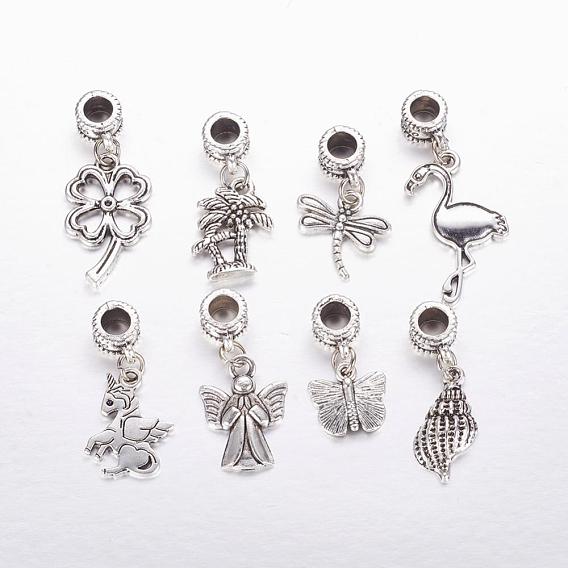 Tibetan Style Alloy European Dangle Charms, Large Hole Pendants, Mixed Shape